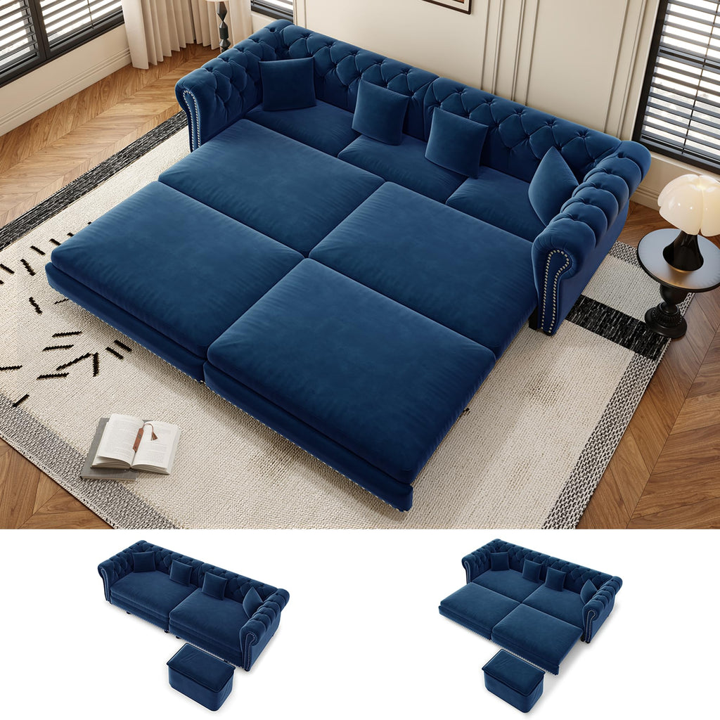 Blue Velvet Pull Out Sleeper Sofa Bed B6941