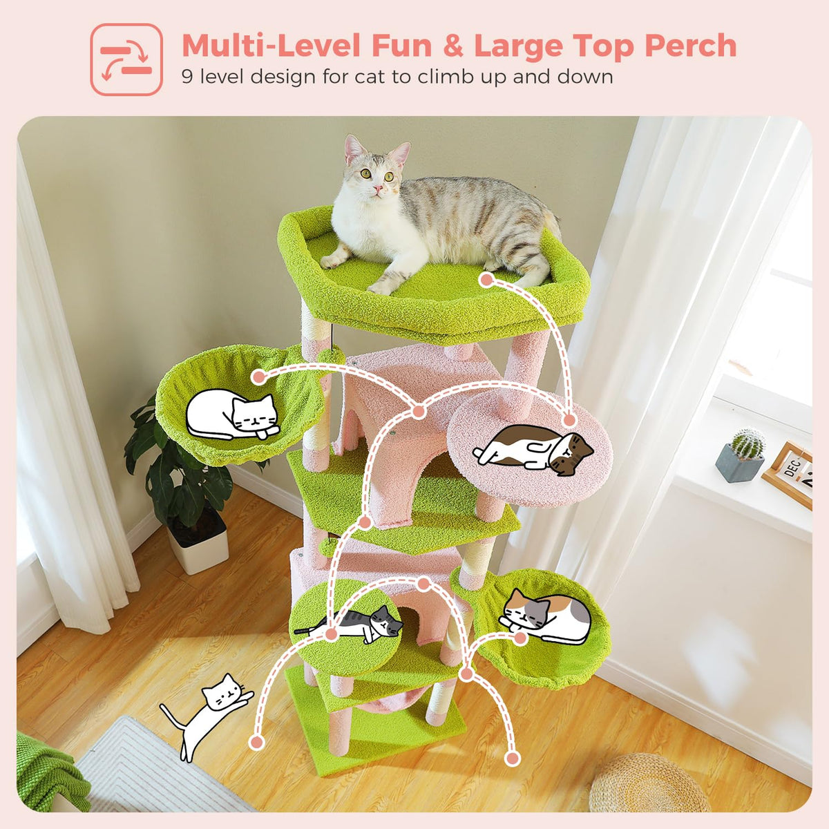 Pink 70” Cat Tree with Hammock D32673