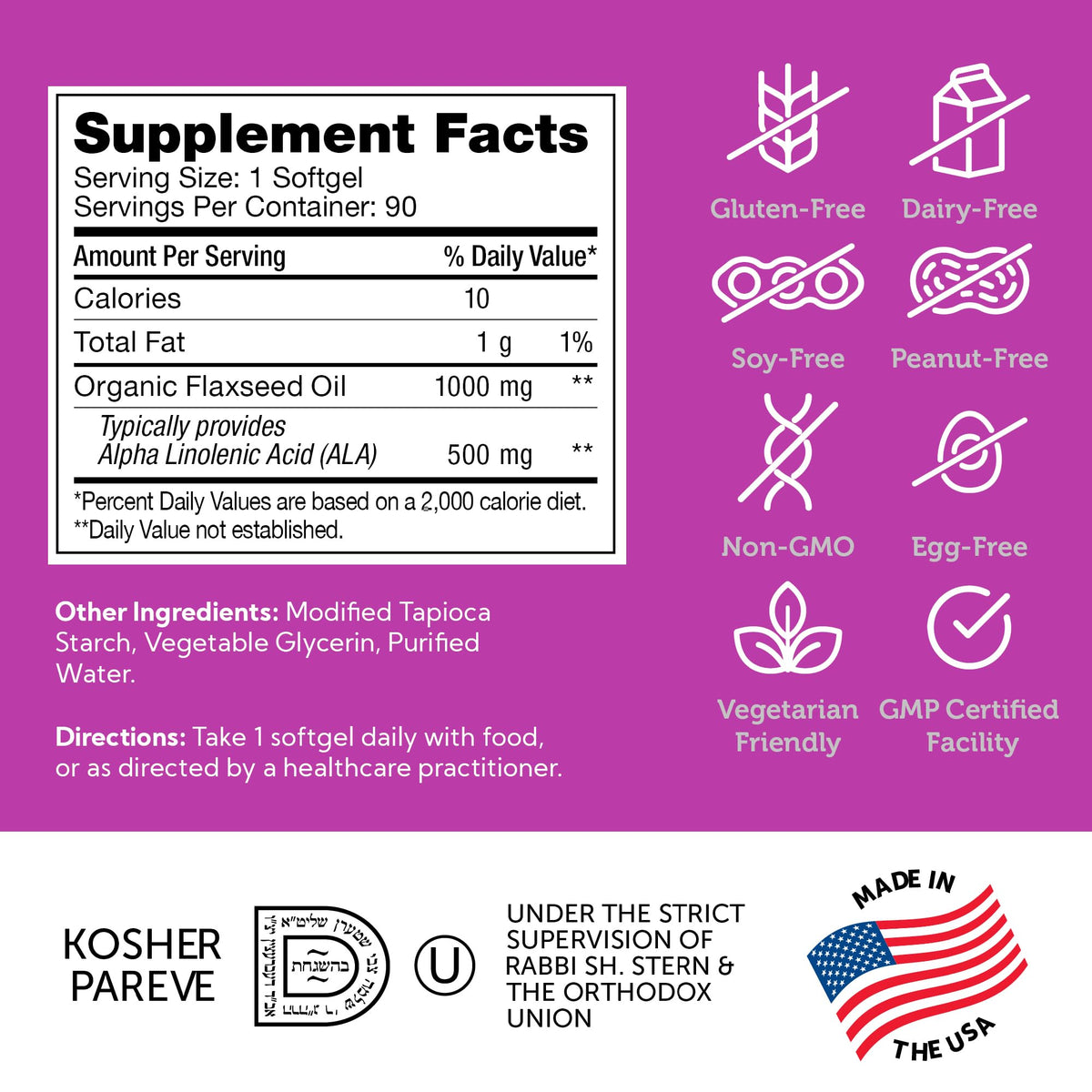 Organic Flaxseed Oil 1000mg Softgels 90 Count N909