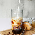 Glass Cup with Acacia Lid and Stainless Steel Straw 22 Ounce Q499