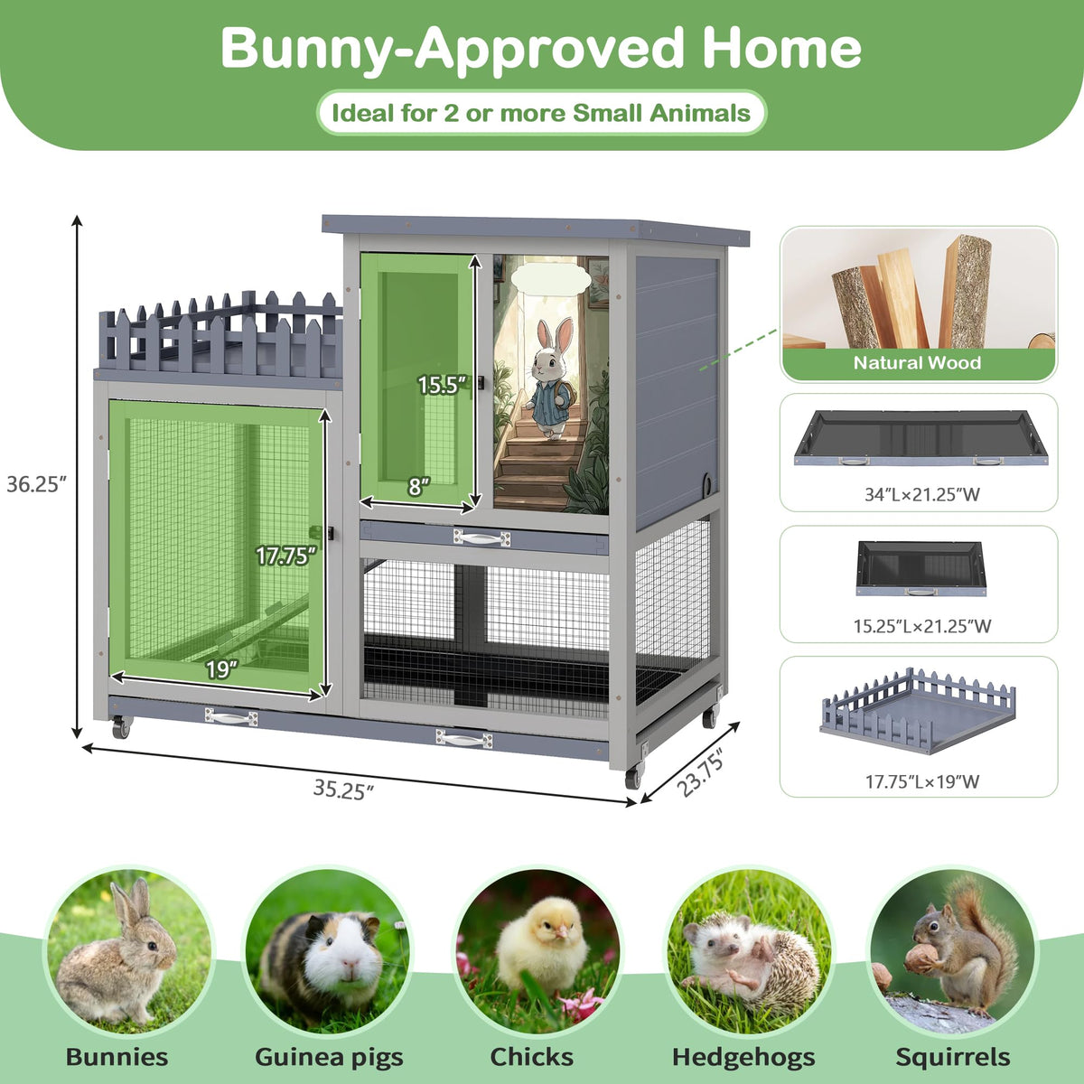 Wood Rabbit Hutch with Balcony on Wheels Q631054