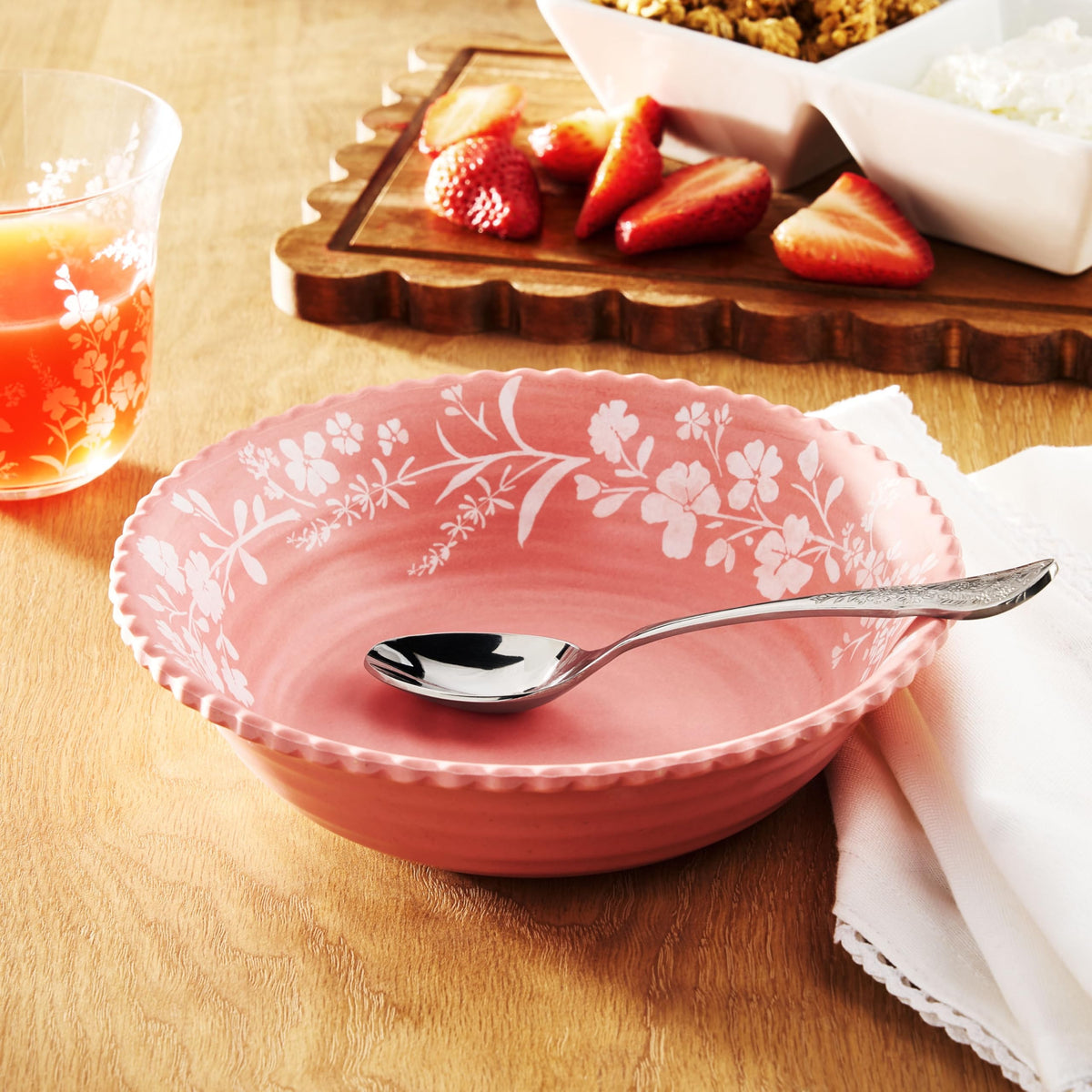 12-Piece Pink Bamboo Melamine Dinnerware Set U175961