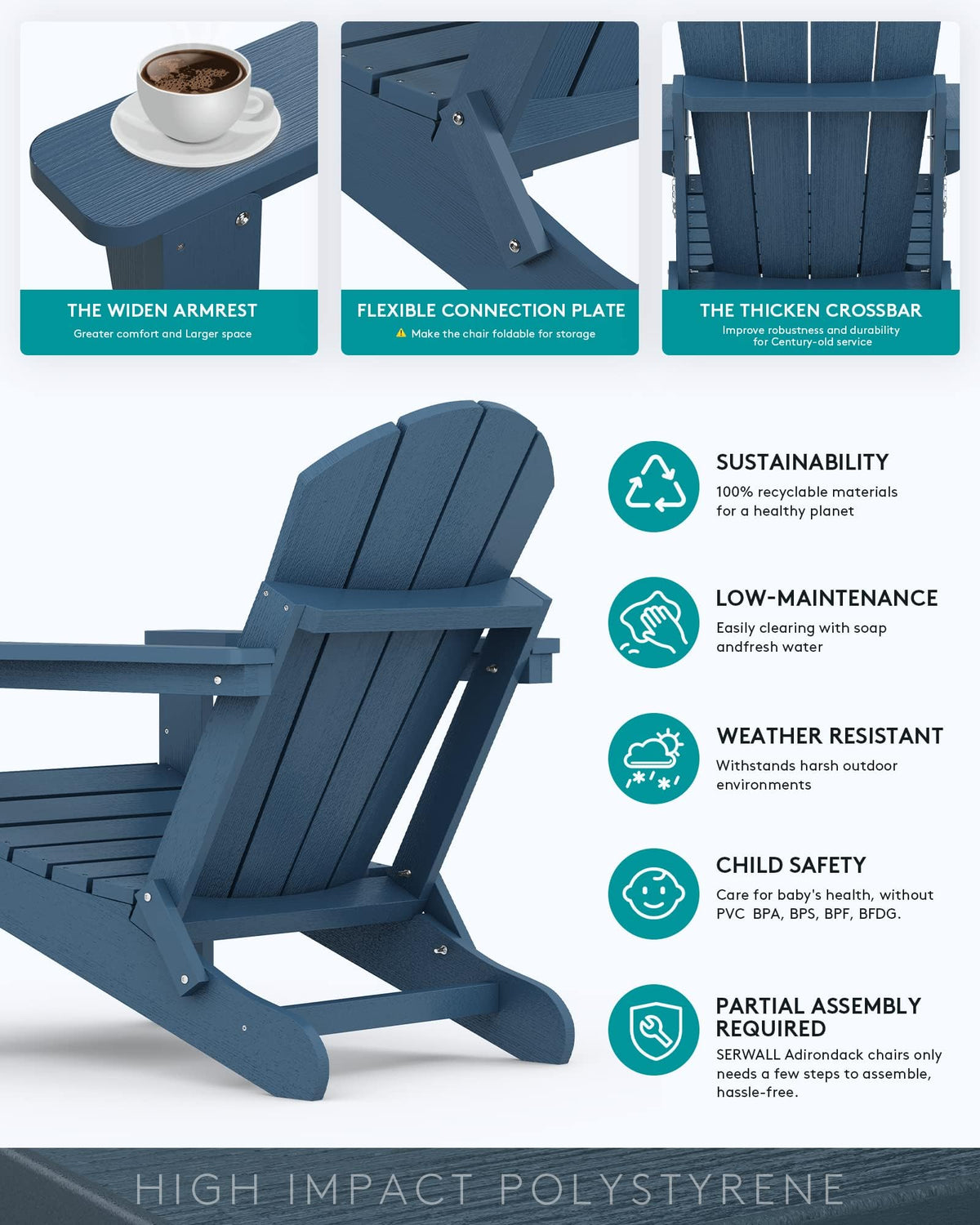 Folding Adirondack Chair Set of 2 with Cup Holder G721540