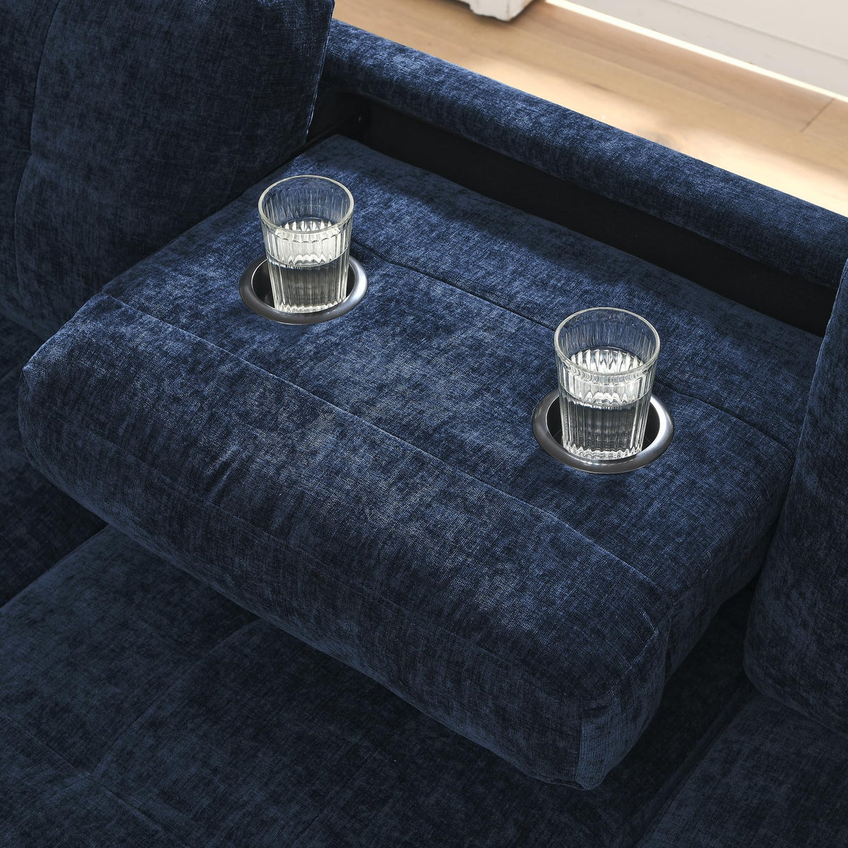 108'' Chenille Navy Blue L-Shaped Sectional Sofa with Storage Ottoman M831