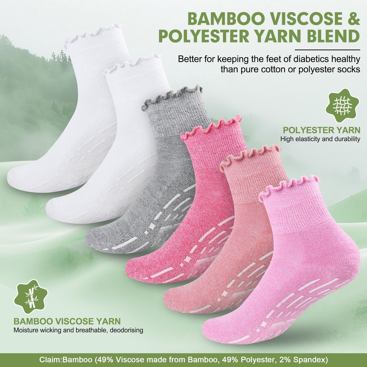 Non Slip Diabetic Socks for Women 6 Pairs Size 9-11 R75306