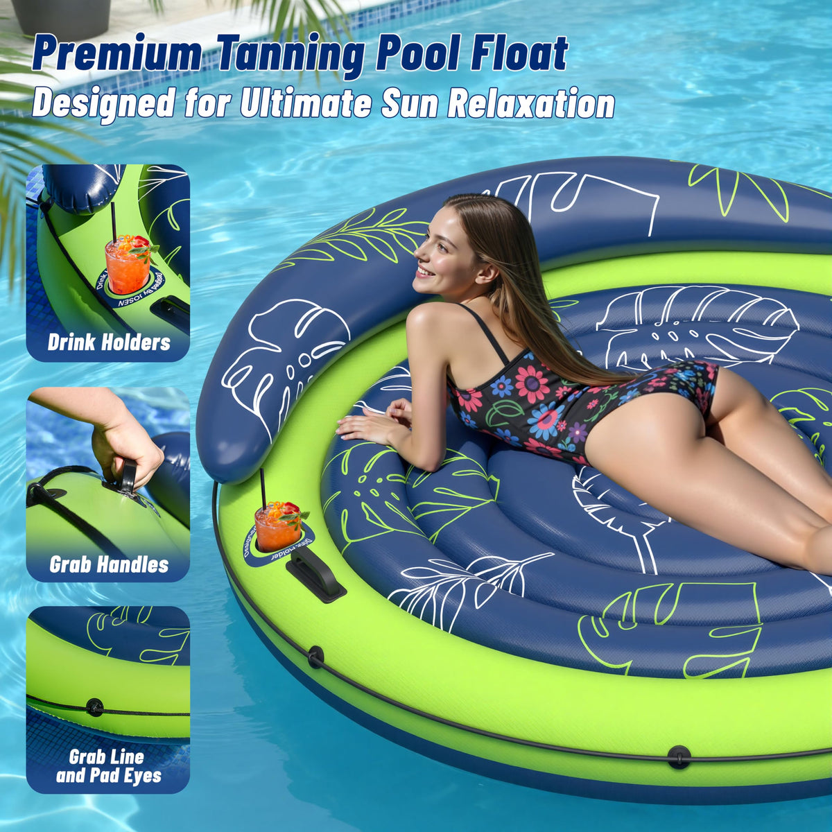 Inflatable Tanning Pool Float with Cup Holders U57017