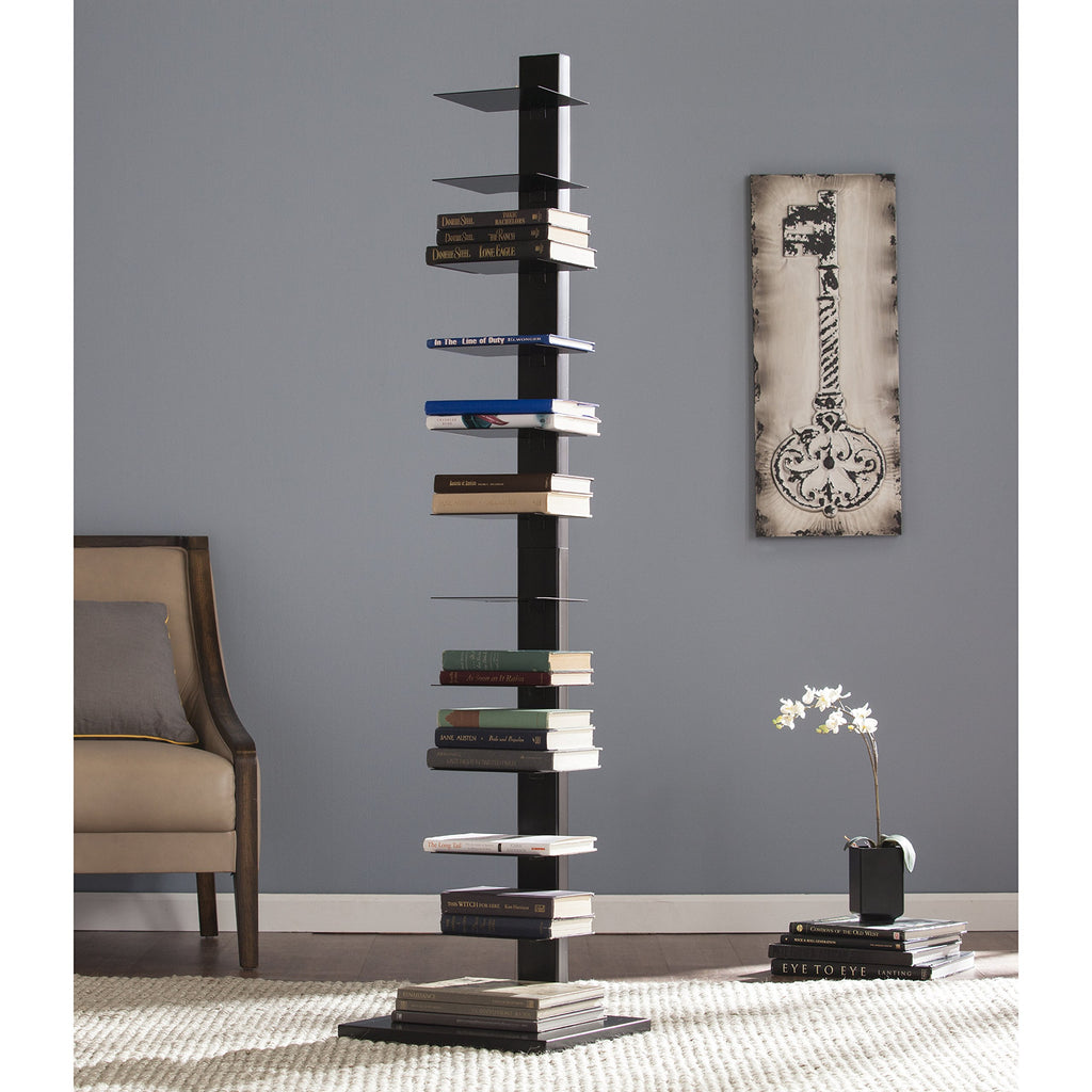 Black 12 Shelf Metal Book Tower A526813