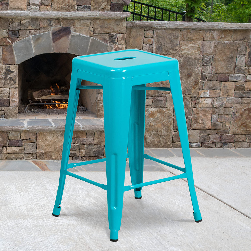 24" Teal Metal Backless Counter Height Stool A700