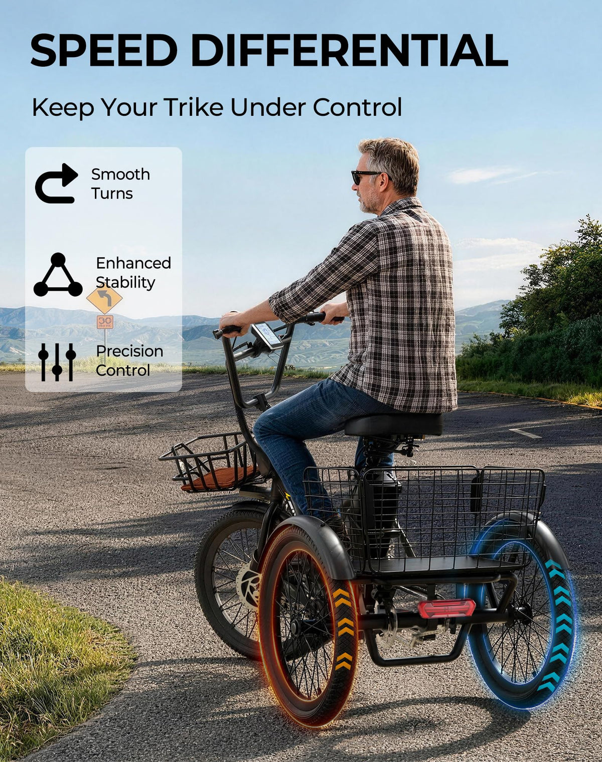 Peak 1000W 20" Folding Electric Trike with Removable Battery and Basket E474760
