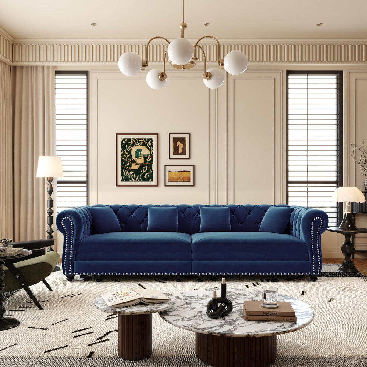 Blue Velvet Pull Out Sleeper Sofa Bed B6941