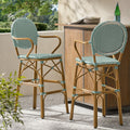 Teal Bamboo Print Wicker Aluminum Bar Stools Set of 2 E66333