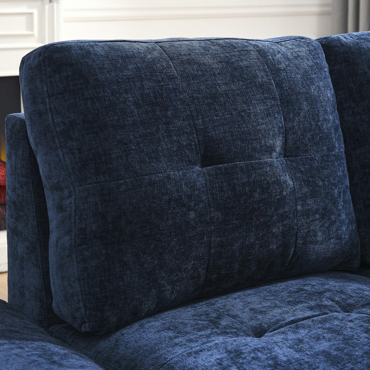 108'' Chenille Navy Blue L-Shaped Sectional Sofa with Storage Ottoman M831