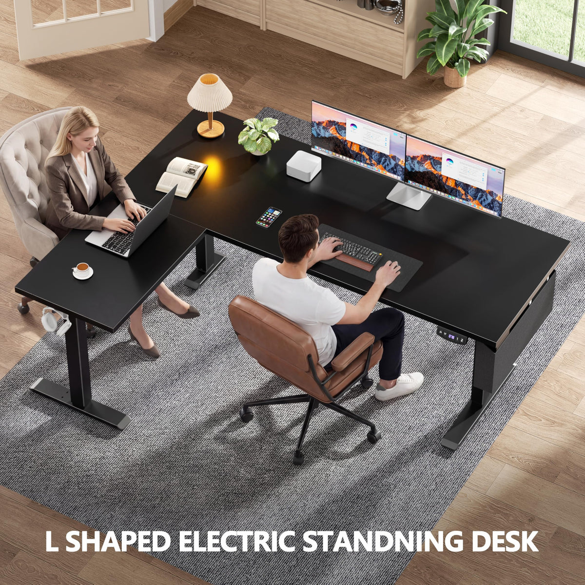 63" L Shaped Height Adjustable Standing Desk Y5475